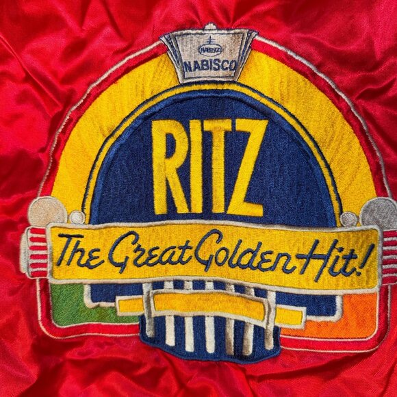 Vintage Nabisco Ritz Crackers Jukebox Red Satin Bomber Jacket Size M 3 Strikes - Picture 8 of 10